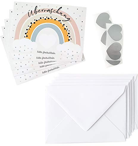 Suzu Papers 5er Set Rubbelkarten zum selber Beschriften - Schwangerschaft oder Geschlecht des Babys verkünden - Rubbelkarte & Rubbellose selber machen - Wir bekommen ein Baby verkünden