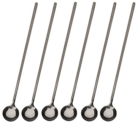Sweejar 9.5-Inch Long Handle Ice Tea Spoons, Ice Cream Spoon, Coffee Spoon, 18/8 Stainless Steel Spoons for Cocktail Stirring, Mixing, Tea, Pack of 6 (Black)