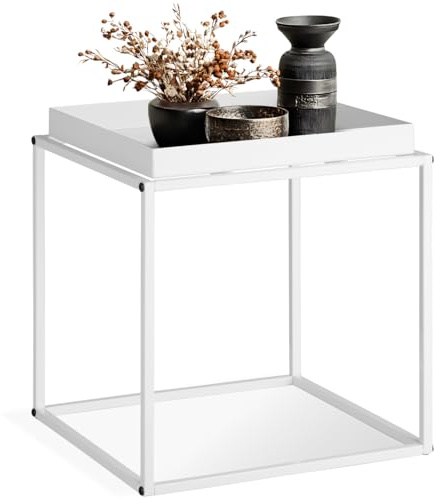 tectake® Tavolino Salotto 40 x 40 x 44cm, Tavolino da salotto Accatastabile Basso, Mobile Soggiorno, Ripiano a Vassoio, Mobiletto Salvaspazio Divano, Camera, Ufficio, Stile Industriale - Bianco