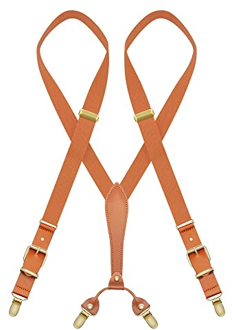 MENDENG Men Y Back Suspenders Bronze Swivel Snap Hooks Braces for Wedding Party (One Size, Brown-4clips)