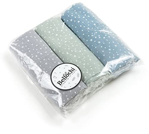 Bellochi Premium Mullwindeln Spucktücher Baby Musselin Tuch - 100% Baumwolle - Sanft Moltontücher Baby 3er Pack - 60x80 cm - Funny Dots