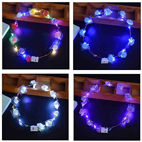 Blumenstirnband,Leuchtendes Blumenkronen-Stirnband,LED-Haarkranz-Stirnbänder,LED-Blumenkrone, Stirnbänder,Beleuchteter Blumenkranz, Krone,Festival,Kopfschmuck,Halloween,Party,Kopfschmuck für Frauen