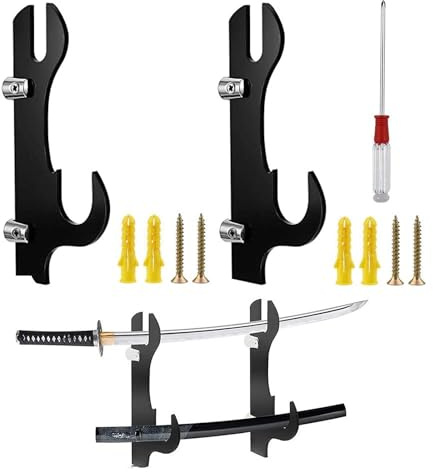 Schwertständer aus Holz Schwert Wandhalterung Zweischichtiger Schwerthalter | Katana Stand für Cosplay Schwert, Lichtschwert, Wakizashi, Tanto, Samurai, Katana, Tanjirou, Waffenständer