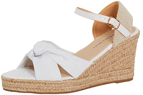 Sandales à bout ouvert pour femme - Espadrilles compensées - Bretelles nouées - Talon moyen Hesse - Sangle de cheville - Boucle réglable - Chaussures pour filles - Vacances d'été - Événement