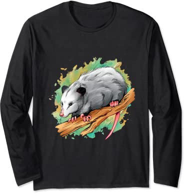 Fresco divertido Opossum America Animal Rata Bolsa Basura Possum Manga Larga