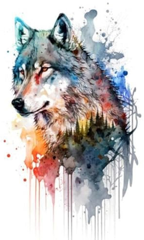 adrium Acryl-Bild 30 x 50 cm: Illustrationswolf im Aquarell. Tier auf weißem Hintergrund. Generative KI (200067595)