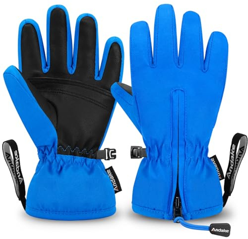 Andake Enfants Gants de Ski, Garçons et Filles Gants d'hiver Warm Imperméable Coupe-Vent Thermique Mitaines pour Ski, Snowball, Patin à Glace et Sports en Hiver，Convient aux enfants âgés de 2 à 14 ans