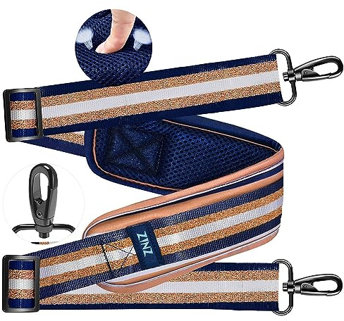 ZINZ Ultra Tjock axelrem,med fast pad 76 universal väskrem, med andningsbar kudde och dubbla balanserade justerbara spännen, för bärbar datorväska Messenger Bag Crossbody etc,Blåguld Jacquard