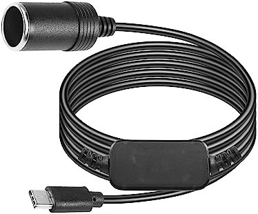 CERRXIAN 2.2 Foot USB C Macho a 12V Encendedor de Cigarrillos de automóvil Step Up Socket Adapter Cable de alimentación para cámara de salpicadero, GPS, Tiras de Luces LED de automóvil-0.7m