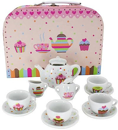 GICO Kinder Teeservice Spielkoffer Teeset Cupcake Spielzeug Porzellangeschirr 13 -TLG - 36379