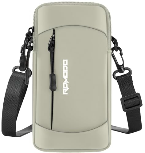 RDMODO Phone Holder for Running, Armband with Crossbody Strap 7.5 Khaki | Water Resistant & Lightweight Running Armband Phone Holder, Adjustable Elastic Band, Small Shoulder Bag for iPhone Samsung