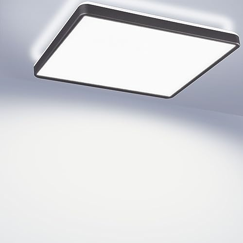 LED Deckenleuchte mit Backlight 42cm Eckig - 22W, 4000K Neutralweiß, Ultra Flach (3cm), Deckenlampe für Wohnzimmer, Flur, Büro & Küche – Schwarz
