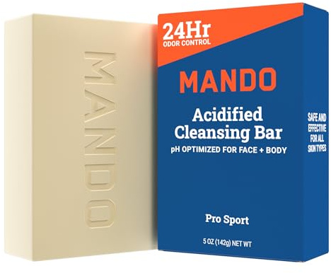 Mando Acidified Cleansing Bar - 24-Hour Odor Control - Removes Odor Better than Soap - Moisturizing Formula - SLS Free, Paraben Free - Safe For Sensitive Skin - Pro Sport
