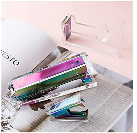 Heftgerät 3er-Pack Acryl-Hefter-Set, Schreibtischzubehör, Transparente Heftklammern Und Klammerentferner, Klebebandspender for Bürobedarf Bürohefter (Color : B)