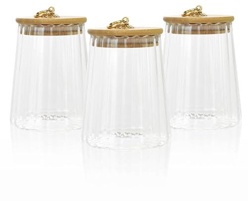 GLIBBUL Glass Jars with Bamboo Lids Food Storage Containers 3 Pack for Tea Coffee Sugar Cookie Pasta Salad Spaghetti Spice Meal Prep for Kitchen Pantry Organization (Taper)