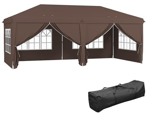 Outsunny Tonnelle de Jardin Exterieur tonnelle Pliante 3 x 6 m Pop-up avec 6 parois latérales, Trous de Drainage, Sac de Transport Inclus, Barnum Pliant pour Camping Festival Mariage, café