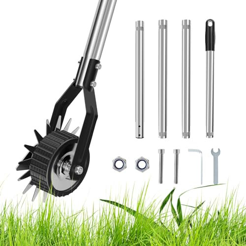 Wheel Rotary Edger Manual Lawn Edger with 3/4 Sections Stainless Steel Handle 39.37/53.14/67.32inch Adjustable Height Sidewalk Rotary Shear Rustproof Hand Rotary Lawn Edger for Garden Lawn Yq
