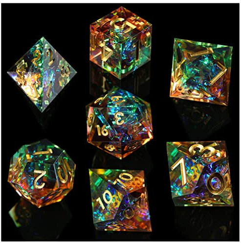Würfel Würfel eingestellt Handgemachtes Harz Polyhedral Würfel Set Scharfe Kante for Rollenspiel Rolle Spielen Tischspiele Gezinkte Würfel (Size : Mix Green Brown)