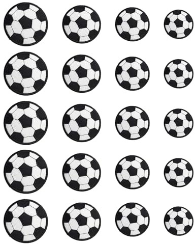 20 Stück Fußball Patch, Cartoon Fußball Stoff Patch 4 Größe Fußball Aufbügeln Stickerei Patch,Fußball Patches für Kleidung Jeans Jacken