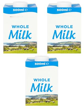 Lakeland UHT Whole Milk 500ml Pack of 3 Full Fat 3.5% Long Shelf Life Calcium Dairy Drink Screw Top Multipack Catering Hospitality Office Pantry with Welari Thank You Card | (3pack) (15000ml)