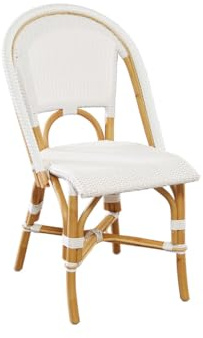 Aspen Brands Classic Commercial Grade Rattan French Bistro Chair, Indoor/Outdoor, White - Stackable up to 6 Chairs