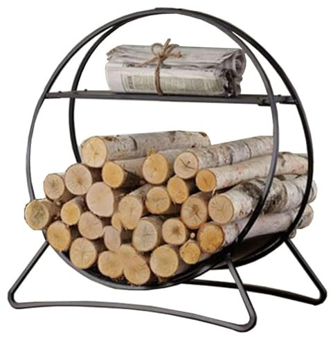 Estante for leña for interiores, tubo de acero grande de 25 pulgadas, neumáticos de madera, estantes for leña for exteriores resistentes for almacenamiento de leña, compañero for chimenea Fuego Salvac