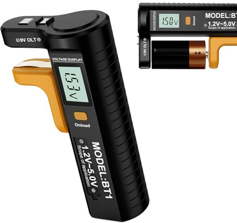 Digitaler Batterietester Laststrom 80mA Ultra Tragbar 11,6 x 6,6 x 3,4 cm Universal Batterieprüfer für alle Batterien Haushalt Batterietester Batterieprüfgerät für AAA AA C 9V P3 MN1604 usw. (1Pcs)