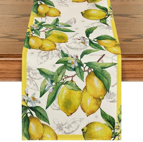 Artoid Mode Zitrone Sommer Tischläufer, Saisonnal Frühling Küche Esstisch Waschbar Dekoration Drinnen Urlaub Party Dekor 40x100 cm
