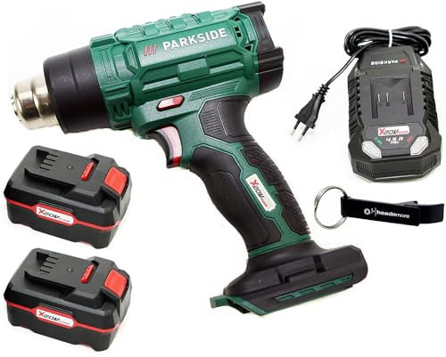 HEADNMORE® Contenu : 1 pistolet à air chaud Parkside® PHLGA 20 sans fil 20 V + 1 porte-clés HEADNMORE® (2 batteries 4 Ah)