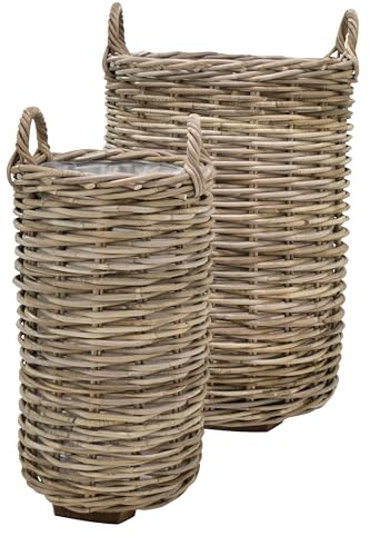 Klocke Dekorationsbedarf Rattan Pflanzkorb/Pflanzgefäß mit Folie 2er Set (⌀ 30/45 cm H 47/61 cm)
