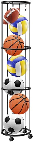 XPBJKC 3 Niveles Soporte Balon Futbol, Soporte Balones con Ruedas, Rack Vertical Balones, Estante de Almacenamiento de Balones Deportivos para Equipos Deportivos de Baloncesto, Fútbol y Voleibol