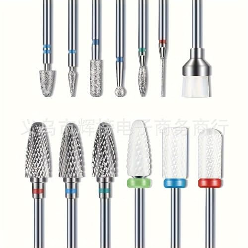 WUBAYI Kit professionale di 13 punte per trapano per unghie con punte in carburo e punte in ceramica per trapano per unghie, set di lime per unghie per rimozione gel acrilico, lucidatura, cura delle