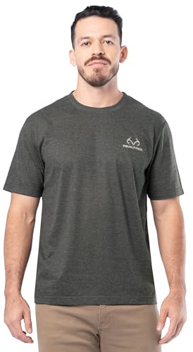 Realtree Men's Short Sleeve Graphic Performance Tee, Moisture Wicking Lightweight T-Shirt for Hunting and Outdoor Lifestyle, Black/Half & Half, Small