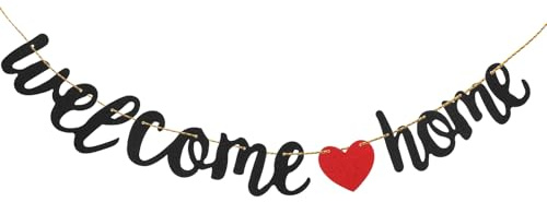 DOPENSPI Bannière noire pré-enfilée « Welcome Home » à paillettes, décoration de maison, panneau de fête pour pendaison de crémaillère, fournitures de fête sur le thème de la famille