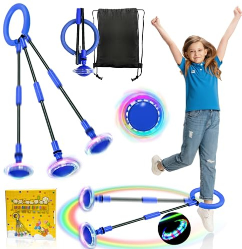 TZEKING Hoppande fotled, studsande och blinkande boll, ankelhoppring, ankelboll med blinkande LED-ljus, barn fotled hoppa boll (utan display-blå)