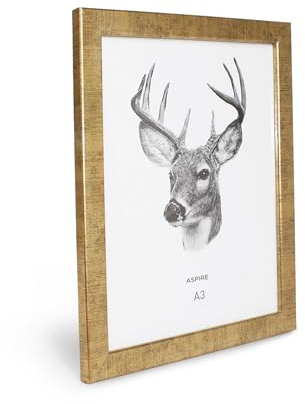 SHANN Marco de Fotos Dorado A3-29.7x42 cm, Soporte de Mesa y Pared, Desmontable – Decoración Moderna para Hogar y Oficina