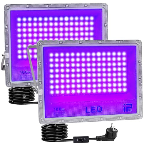 BOSITE Schwarzlicht Strahler, 100W Schwarzlicht, LED Schwarzlichtlampe mit Stecker, 395-405nm, IP65 Wasserdicht UV Flutlicht