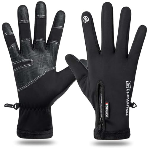 Softfree Winter Gloves with Touchscreen Fingers for Men, Waterproof Warm Glove Cold Weather Driving Gloves Anti-Slip Sports Gloves for Cycling Running Skiing Hiking Climbing (Black,Large)
