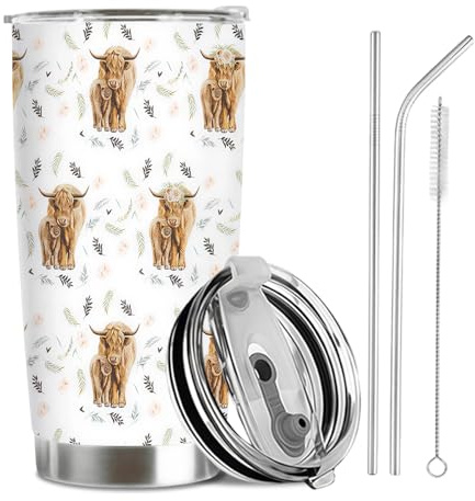 Joalpysm Highland Cow Gifts for Women, Cute Mother Calf Stainless Steel Vacuum Coffee Cup, Highland Cow Hot Water Bottle, Insulated Travel Mug for Hot Cold Drinks, Gifts for Women