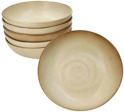 MamboCat CLAY BEIGE Lot de 6 assiettes creuses en faïence I 420 ml, Ø 17,8 cm I Assiettes creuses en faïence I Beige avec décor tourbillon I Pour 6 personnes I Idéal pour soupe, pâtes, céréales et