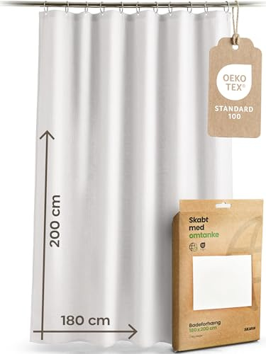 Skabt med Omtanke Duschvorhang Cala Weiß 180 x 200 cm | Oeko-TEX® Standard 100 Zertifiziert & 50% recyceltes Polyester | Textil Badvorhang 170 GSM für helle Bäder