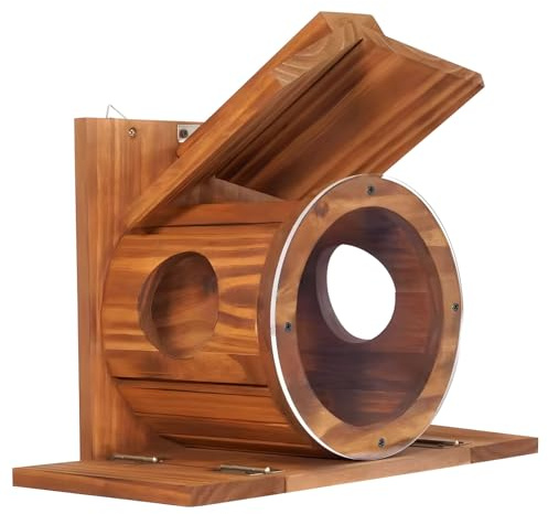 Distributeur de nourriture en bois pour animaux sauvages pour l'extérieur avec fenêtre de visualisation et construction résistante aux intempéries, parfait pour l'observation des oiseaux, la cour