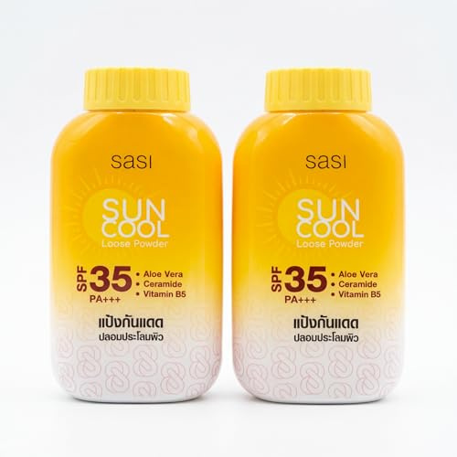 sasi SUN COOL Poudre Libre Visage & Corps SPF 35 PA+++ Protection Solaire - Aloe Vera Céramide Vitamine B5 - Lot de 2 x 50g
