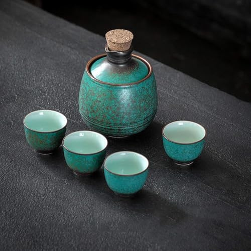 Ceramic Japanese Sake Set with Warmer - Includes Serving Carafe, Warmer Bowl, and 4 Sake Cups for Sake Enthusiasts