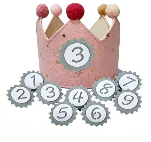 Födelsedagskrans, bebisflicka, pojke, justerbar partyhatt i mjukt tyg med utbytbara siffror, 0–9, dekorationssats för första födelsedagen, babyshower och fotografering, gåva R