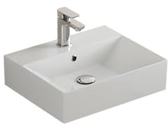 Aqua Bagno Waschbecken 60 cm breit Weiß Keramik – Waschtisch, dünner Rand | Aufsatzwaschbecken oder Hängewaschbecken, rechteckiges Handwaschbecken, pflegeleichte Oberfläche, Hahnloch & Überlauf