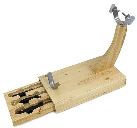 Fackelmann Morsa Porta Prosciutto Jamonero con cassetto contenente 2 coltelli e 1 affila coltelli, per affettare comodamente salumi, in legno di faggio