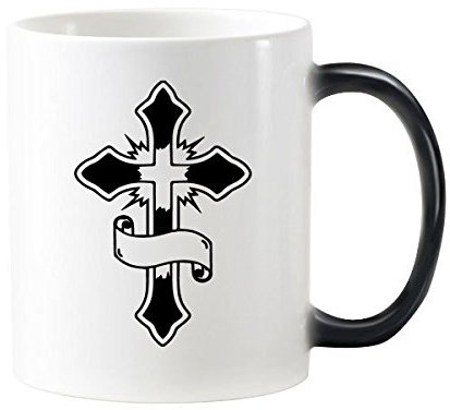 Religion Christentum Belief Kirche schwarz Heiligen Kreuz Banner Kultur, Design Art Illustration Muster 'wärmeempfindliche Farbwechsel Farbe Tasse Milch Kaffee mit Griffe 350 ml