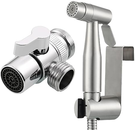 Tecmolog Bidet Handbrause Edelstahl Bidet Duschkopf Set 2 Strahlart Bidet Sprayer mit 2m Edelstahl Schlauch, Duschkopfhalter und 2 Wege Umschaltventil, WS024AF4