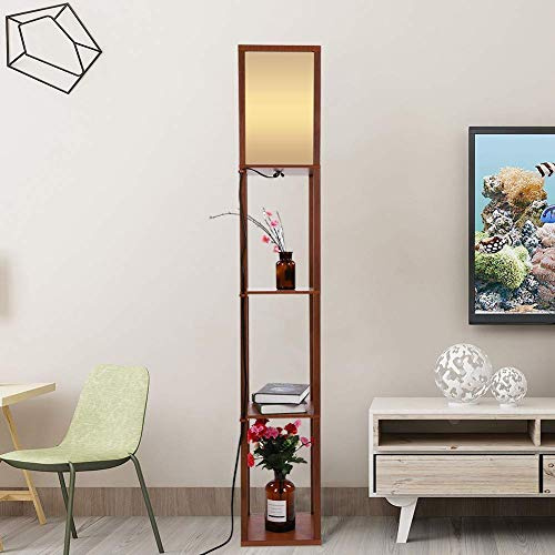 SOULONG Stehleuchte aus Holz mit 3 Regalen, 1,6 m, integrierte Bodenlampe für Schlafzimmer, Wohnzimmer, Flure, Abstellflächen, modern,